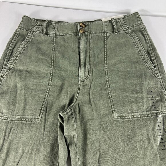 American Eagle Linen Blend Pants Women's 8 Regular Light Green High Rise Tapered - Picture 2 of 16